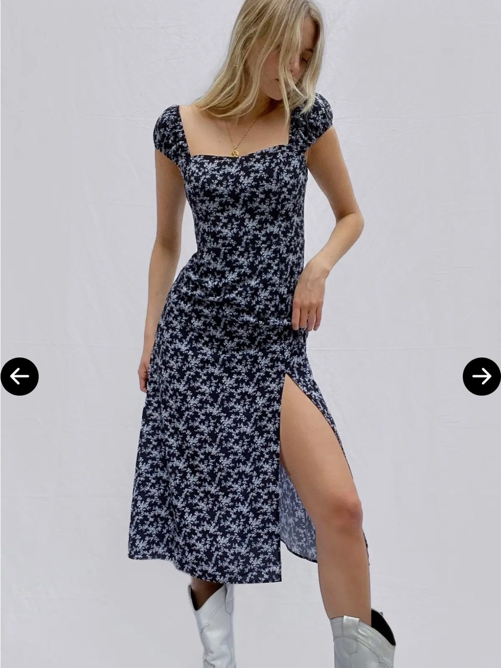 Like new! Classic Navy Floral Square-Neck Midi Dress US 4